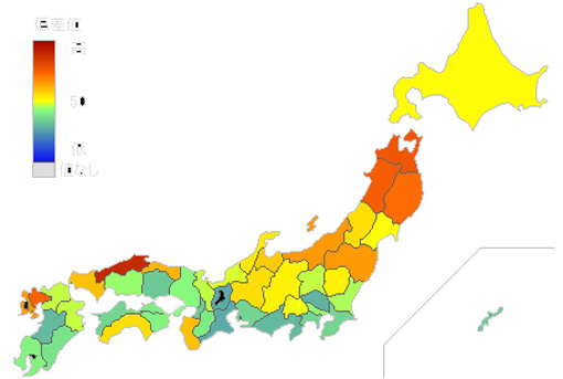 県別大腸ガン死亡者数 女性 2007.jpg
